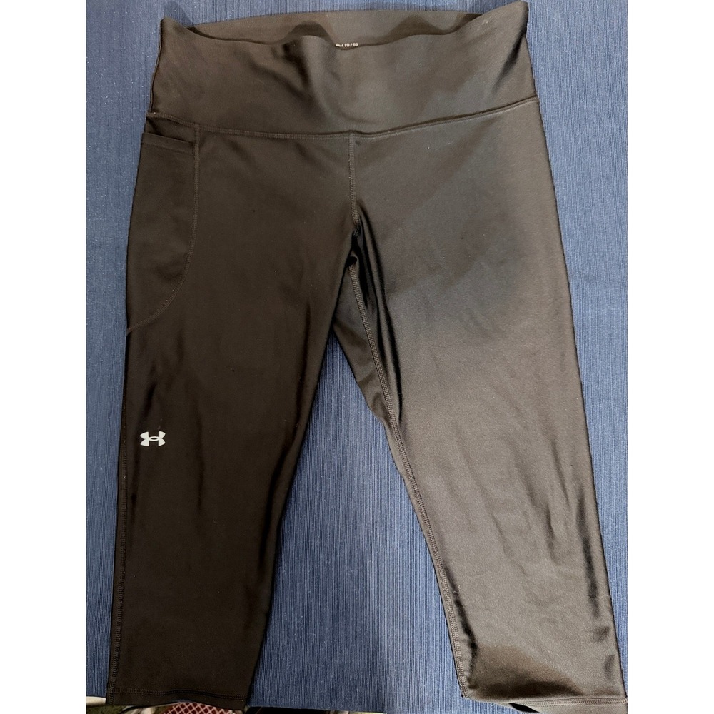 Under Armour Capri Leggings XL Black Compression Pocket Activewear Sporty
